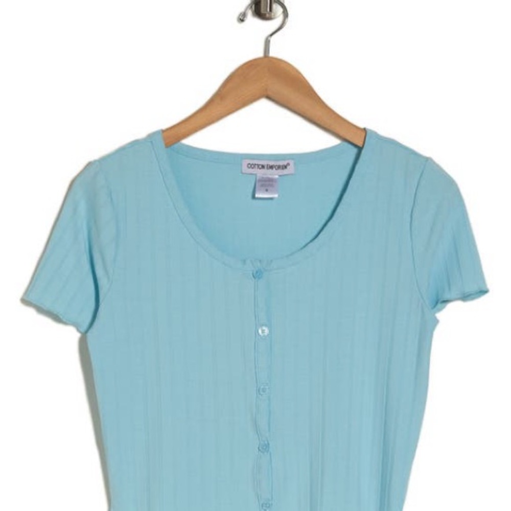 COTTON EMPORIUM Women's Button-Up
Ribbed Cardigan In Aqua Top